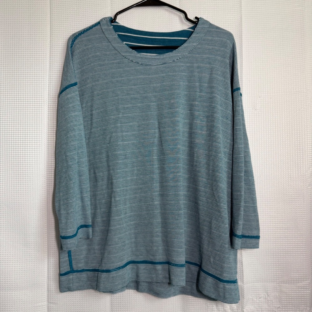 Lands' End Top Striped Cotton Blend 3/4 Sleeve Relaxed Fit Coastal Casual XL